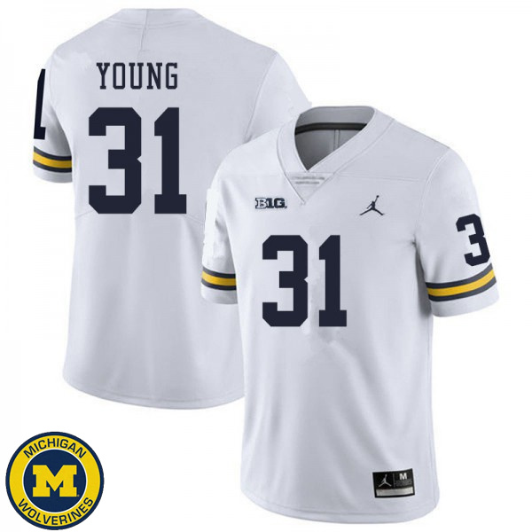 Mens Michigan Wolverines #31 Jack Young White Replica Stitch Jersey